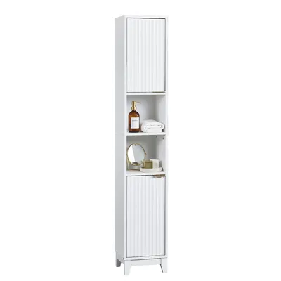 Produktbild von FCH Badezimmerschrank, Badschrank, Hochschrank mit 2 Türen und 2 offenes Fach, verstellbaren Ablagen, 30x28x170cm, Weiß