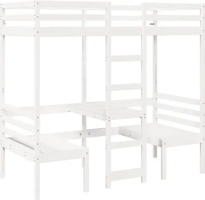 Produktbild von Hochbett mit Schreibtisch & Stühlen Weiß 90x190 cm Kiefernholz