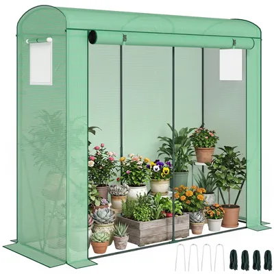 Productafbeelding van Kas met gaasramen en oproldeur, foliekas van staal, 200 x 75 x 188 cm, groen.
