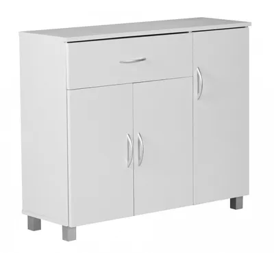 Produktbild von Design Sideboard SETE 90 x 75 x 30 cm Weiß, Schränkchen mit 1 Schublade 3 Türen, Moderne Schlafzimmer Kommode, Anrichte Esszimmer, Schmaler Schuhschrank mit Schublade