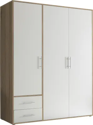 Produktbild von Kleiderschrank "Valencia" in Sonoma Eiche / Weiß mit 2 Schubladen und 3 Türen. Abmessungen (BxHxT) 155x195x60 cm