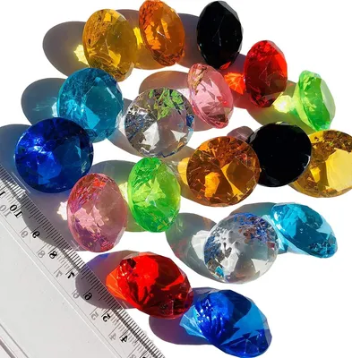 18 bunte Acryl-Diamanten 30 mm, Glitzersteine, Tischdeko