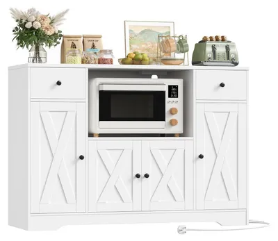 Produktbild von Sideboard Küche 120 cm mit Steckdose & Mikrowellenregal, Weiß, 120x85x40 cm