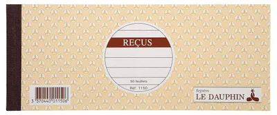10 Durchschreibebücher REÇUS, 50 Blatt, 9x22,5 cm, horizontal