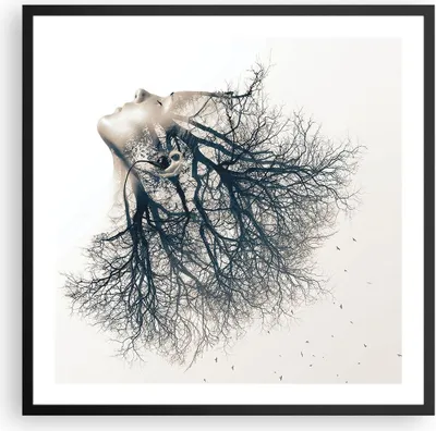 Produktbild von Gerahmtes Poster - Schwarzer Rahmen - Mädchen Baum Grafik - 60x60 cm - Wand Bild - Wanddeko - Wandbilder - Kunstposter - Wandposter - Bilderrahmen - Bilder - Kunstdruck - Wandbild - P2BAC60x60-4354