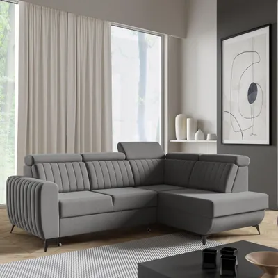 Produktbild von Ecksofa CONNOR II, Dunkelgrau, L-Form - mit Schlaffunktion, Bettkasten & Ottomane rechts