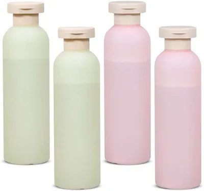 Produktbild von Reisverpakking 4-delig set, navulbare plastic Schlauchflaschen mit Klapverschluss, für Shampoo, Flüssige Kosmetik und Bodylotion, 200 ml