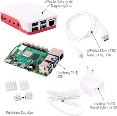 Produktbild von BerryBase Raspberry Pi 4 Computer Modell B, 4GB RAM Light Starter Kit, weiß