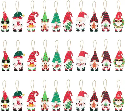 30er-Set Holz-Wichtel Weihnachtsbaumschmuck, bunt, 10 Designs