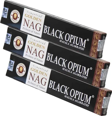 Produktbild von 3x Golden Nag Black Opium Räucherstäbchen 45g – Intensives Räucherwerk