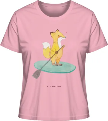 Produktbild von Mr. & Mrs. Panda Kurzarmshirt Damen Fuchs Stand Up Paddling Größe XL - Baumwolle Pink - Geschenk, T-Shirt, SUB, Jersey Shirt, Basic, Baumwoll, Paddle, Boarding, Oberteil
