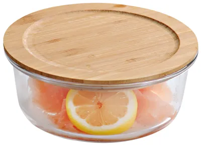 Produktbild von Rundes Glasgefäß mit Bambusdeckel, 17 x 5 cm