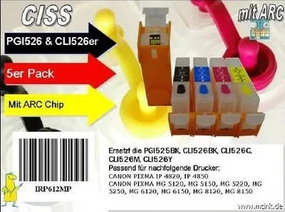 Produktbild von CISS / Easyrefillpatronen für PGI525 & CLI526er (5er) Multipack - ohne Tinte -
