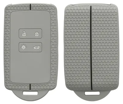 Immagine prodotto di Custodia in silicone per portachiavi auto, compatibile con Renault, modello a 4 tasti, sistema Smartkey (Keyless Go), design a nido d'ape, colore grigio e nero