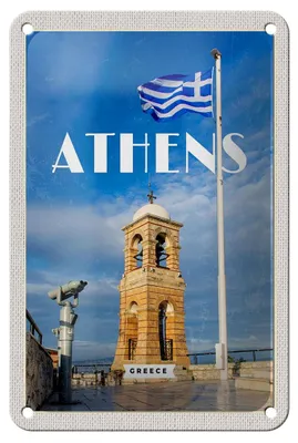 Produktbild von Blechschild Reise 12x18cm Athens Greece Flagge Akropolis Dekoration