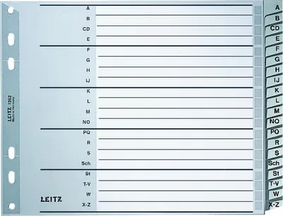 Produktbild von Register A4 A-Z PP grau halbe Höhe Packung mit 20 Stück