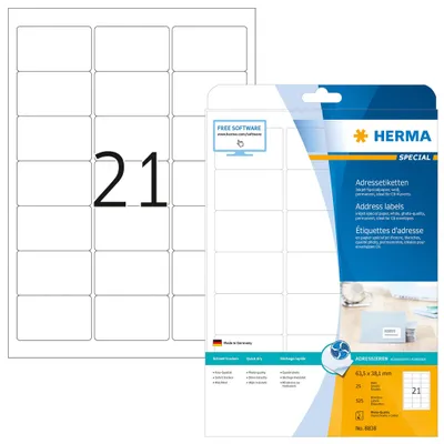 Produktbild von Inkjet Adressetiketten A4 weiß 63,5x38,1 mm Papier matt 525 St.
