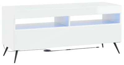 Image de Meuble TV LED, blanc brillant, en panneaux de particules