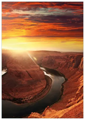 Produktbild von Wallario Premium Glasbild, freischwebende Optik, kräftige Farben, Größe 100 x 70 cm Motiv Grand Canyon bei Sonnenuntergang