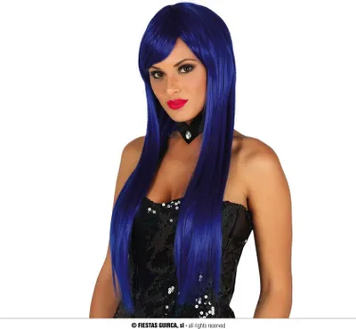 Productafbeelding van Deluxe langharige pruik, model Glamourgirl, blauw, voor dames
