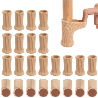 Produktbild von 24 Stuhlbeinsocken Möbelsocken, Elastische Gestrickte Möbelschoner, Doppellagig, Rutschfester Bodenschutz Stuhlschoner, Kratzerfrei und Lärmfrei