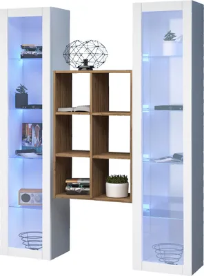 Produktbild von Wohnwand >Benevent< (3-teilig) in Weiß Hochglanz - 140x180x30 (BxHxT)