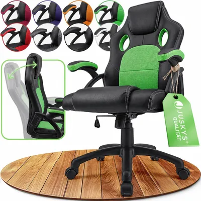Produktbild von Juskys Racing Schreibtischstuhl Montreal (grün) - Gaming Stuhl ergonomisch, höhenverstellbar & gepolstert, bis 120 kg - Bürostuhl Drehstuhl