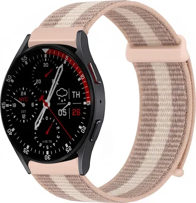 Produktbild von Smartwatch Armband für Samsung Galaxy Watch7 44mm Nylon Textil Band Ersatzband Wechselband Klettverschluss flexibel atmungsaktiv Rosa