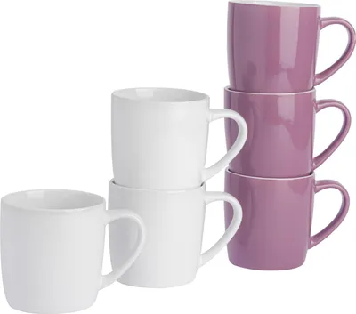 Produktbild von Argon Ta Farbige Kaffeetassen – 350 ml – Lila/Weiß – 6er-Pack – Robuste Teetasse aus Steingut, spülmaschinen- und mikrowellengeeignet