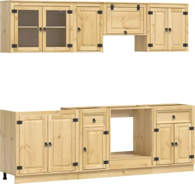 Imagen del producto de Cajonera con estantes, modelo SKI, 8 piezas, color miel, madera de pino maciza