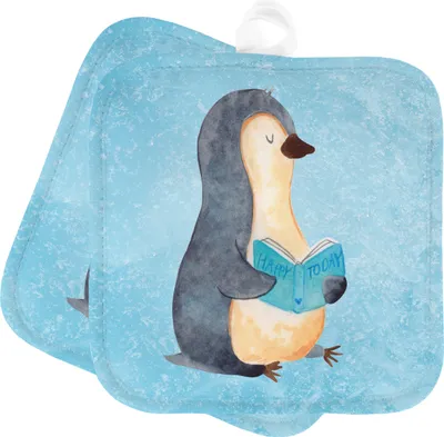 Produktbild von Mr. & Mrs. Panda Topfuntersetzer Pinguin Buch - Eisblau - Geschenk, Nichtstun, Urlaub, Ferien, Topflappen Set, Kochlappen, 2er, topfhalter, Pause, Ausruhen