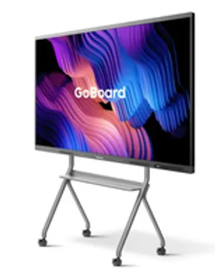 A large interactive display screen on a mobile stand.