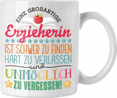 Produktbild von Trendation - Erzieherin Abschied Tasse Abschiedsgeschenk Spruch Kindergärtnerin Geschenkidee zum Abschied Becher Kaffeetasse (Weiß)