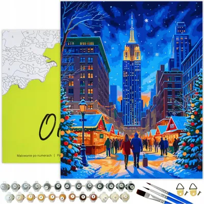 Produktbild von Malen nach Zahlen Erwachsene Weihnachten Manhattan 50x40 - 27 Acrylfarben, Leinwand mit Holzrahmen, 3 Pinseln und Zubehör Oh Art!