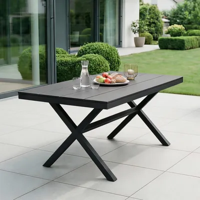 Produktbild von Gartentisch ISOLA, Schwarz – Outdoor Tisch wetterfest und strapazierfähig, Aluminiumgestell und WPC Holzoptik ideal für Garten, Terrasse und Balkon , einfache Montage, Balkontisch, Terrassenmöbel