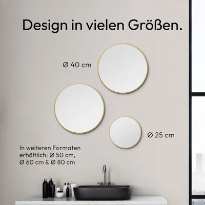 Obrázok produktu pre Zlaté okrúhle zrkadlo Talos Picasso Ø 40 cm - s vysokokvalitným hliníkovým rámom pre štýlovú atmosféru - Perfektné okrúhle kúpe??ové zrkadlo, ktoré spája eleganciu a funk?nos?