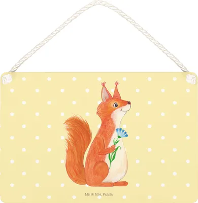 Produktbild von Mr. & Mrs. Panda holzbild Eichhörnchen Blume DIN A5 - Gelb Pastell - Geschenk, Lachen, Türschild, wandtafel, Lustige Sprüche, Schild, glücklich Spruch, Holzschild, Spaß