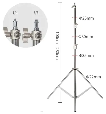 Obrázek produktu pro Stativový světelný stojan, lehký hliník, výškově nastavitelný, 280 cm