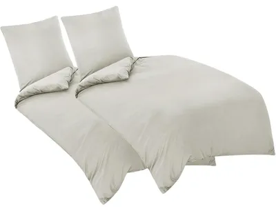 Produktbild von Bettwäsche-Set 135x200 cm 4-teilig Beige Mikrofaser mit Reißverschluss  Bügelfrei