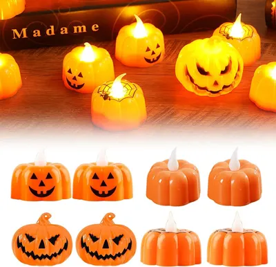 Zdjęcie produktu dla Świeczki w kształcie dyni na Halloween, świece bez płomienia, dekoracyjne świece na Halloween, świece dyniowe