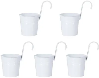 Obrázek produktu pro Kovový závěsný květináč, 5 kusů, s odtokem, odnímatelný háček na bylinky, sukulentní rostliny, vintage dekorace, balkon, terasa, zeď, venkovní použití, vnitřní stěna