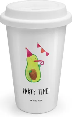Produktbild von Mr. & Mrs. Panda ToGo Kaffeebecher Avocado Party Zeit - Weiß - Geschenk, Geburtstag, Thermobecher To Go, Coffee Becher, Mehrwegbecher, Genießen, Geburtstagsfeier