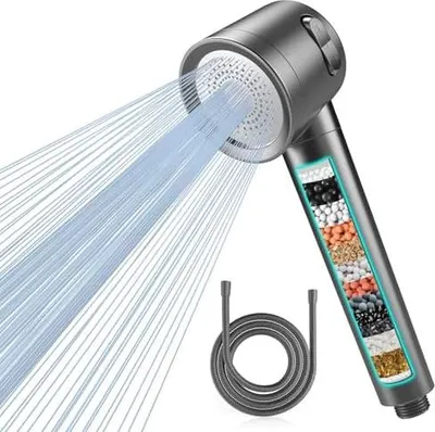 Produktbild von Duschkopf mit Filter MEKO Hochdruck Handbrause mit 15 Schichten Filtersystem, 1,5M Schlauch 3 Strahlarten Wassersparender Duschkopf für Entfernen vom Rest-Chlor, harten Wasser, Schwermetall