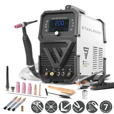 Immagine prodotto di STAHLWERK saldatrice ad arco schermata da gas 3 in 1 Combi AC/DC TIG 200 ST Digital - TIG e MMA fino a 200 A, modalità clean per la pulizia elettrochimica