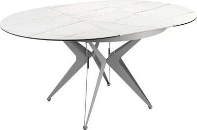 Image de Angel Cerdá Table de salle à manger ronde extensible en marbre porcelaine et acier gris 1119