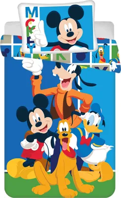 Obrázek produktu pro Dětské ložní prádlo Mickey Mouse Donald Duck Pluto Goofy Přikrývka 100 x 135 + polštář 40 x 60 cm, 100 % bavlna