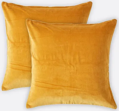 Image de HOMESCAPES Lot de 2 housses de coussin en velours, couleur jaune moutarde, 40 x 40 cm
