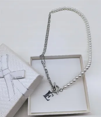 Produktbild von Perlenkette Kette 42cm beliebiger Buchstabe STAHL