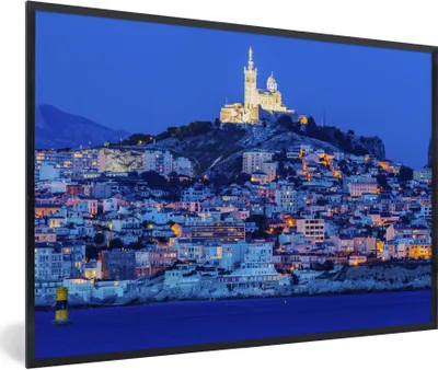Produktbild von MuchoWow® Gerahmtes Poster Nacht - Marseille - Frankreich 30x20 cm - Poster mit Schwarzem Bilderrahmen Wandposter Rahmen Foto Bilder - Kunstdruck - Bild-Poster
