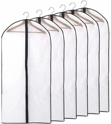 Obrázek produktu pro Voděodolné a prachotěsné průhledné ochranné obaly se zipem, ideální na košile, obleky a saka, sada 6 kusů, 60 x 140 cm (XXL)